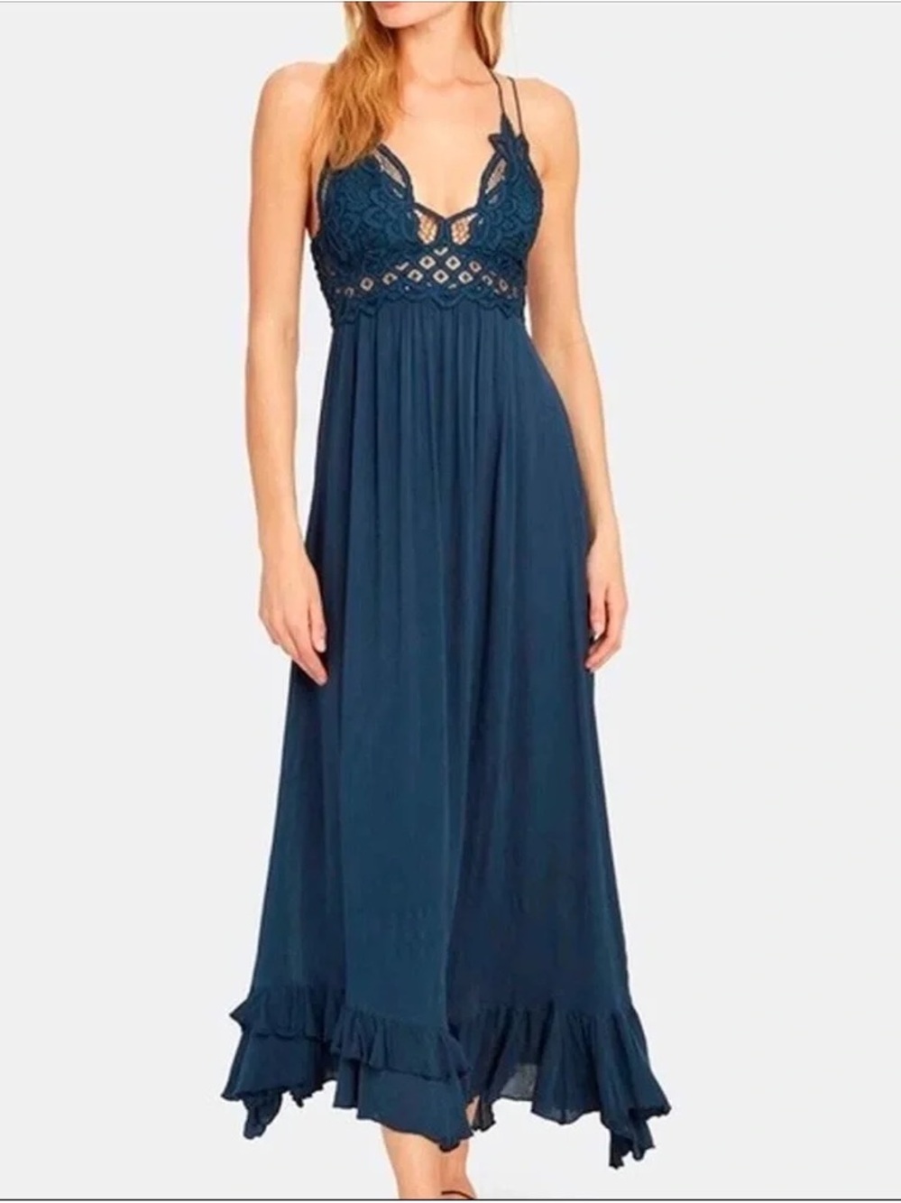 Free People Turquoise Adells Slip Maxi Dress Medium